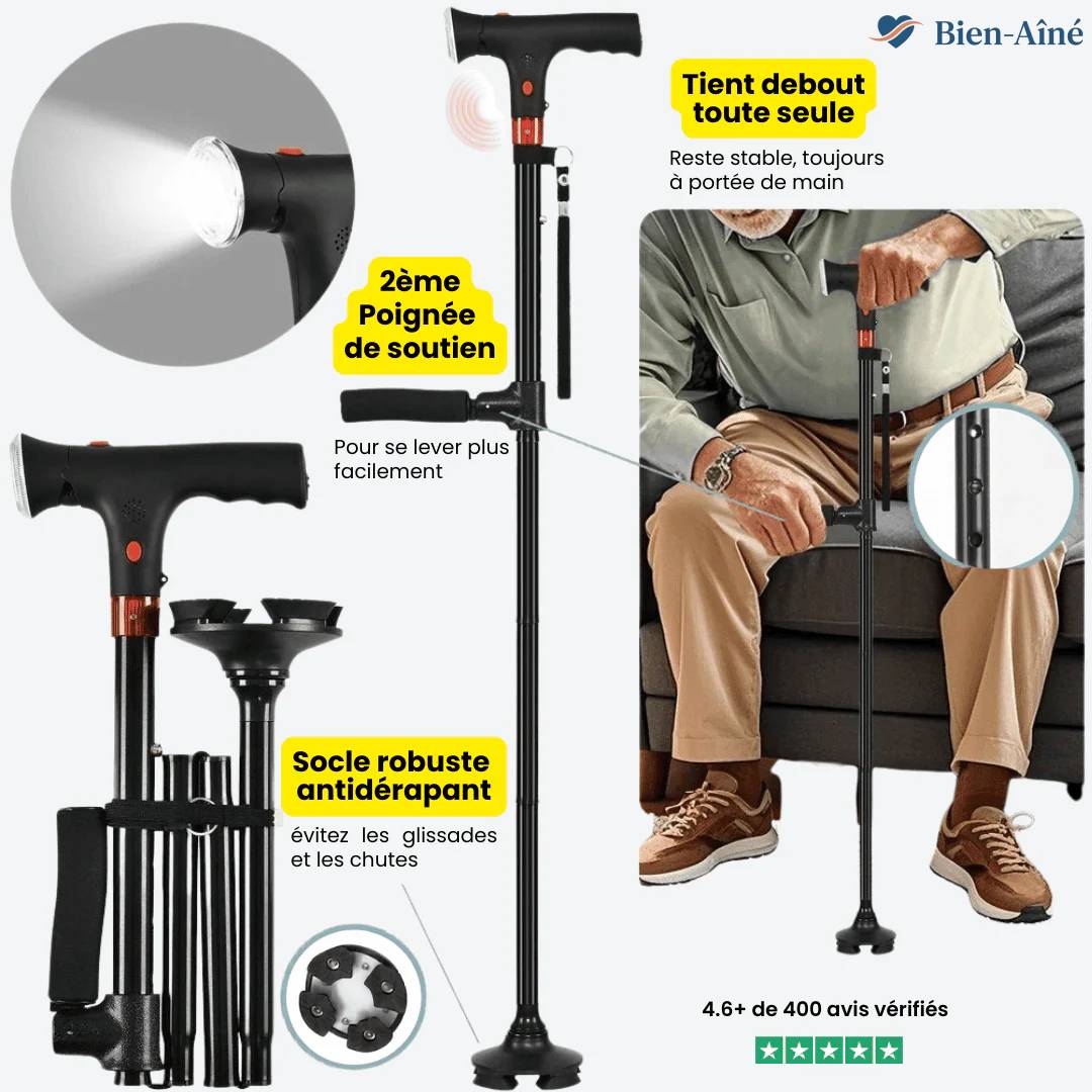 Canne de soutien avec lampe torche intégrée